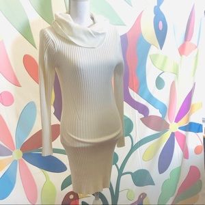 Form-fitting stretchable cowl knit sweater dress